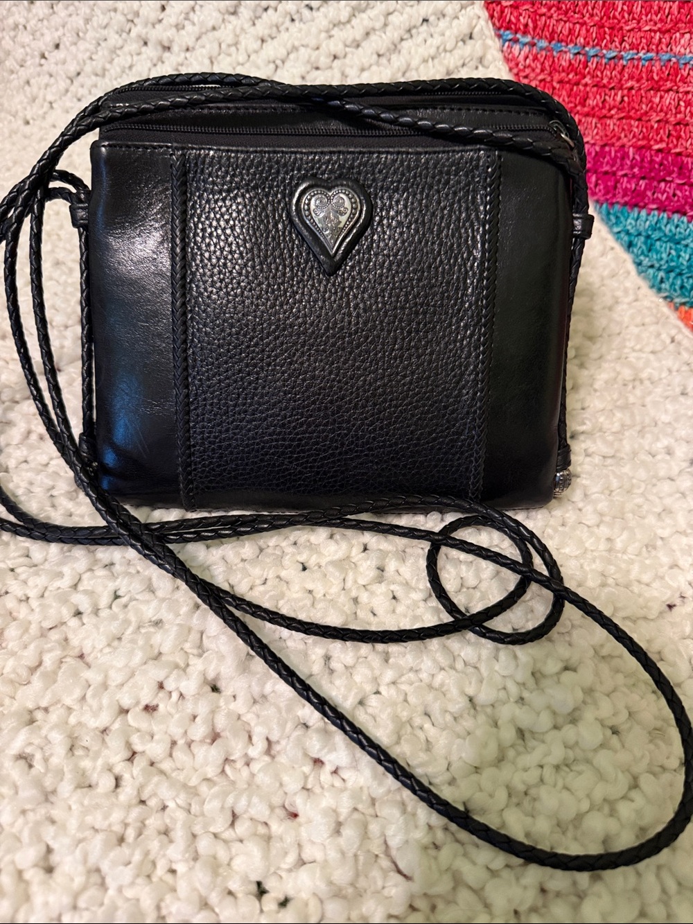 Brighton Black Leather Crossbody with Heart Emblem